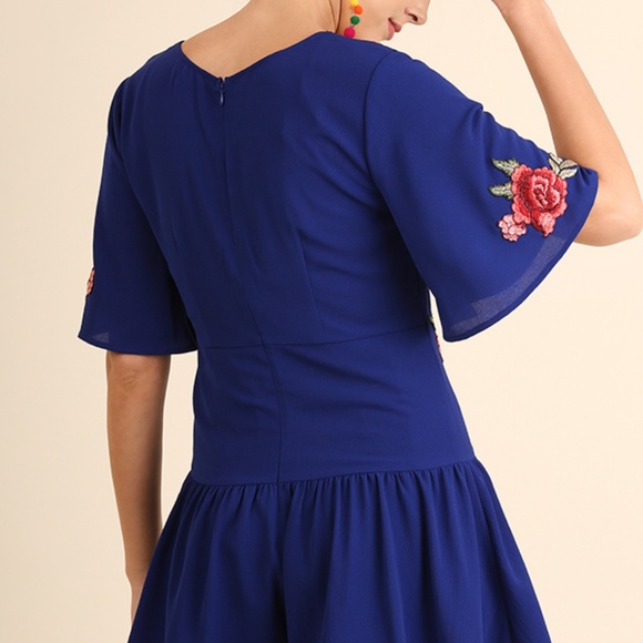 Umgee Romper Size S M L Cobalt Blue Floral Embroidered Whimsy Shorts Womens New - Picture 2 of 4